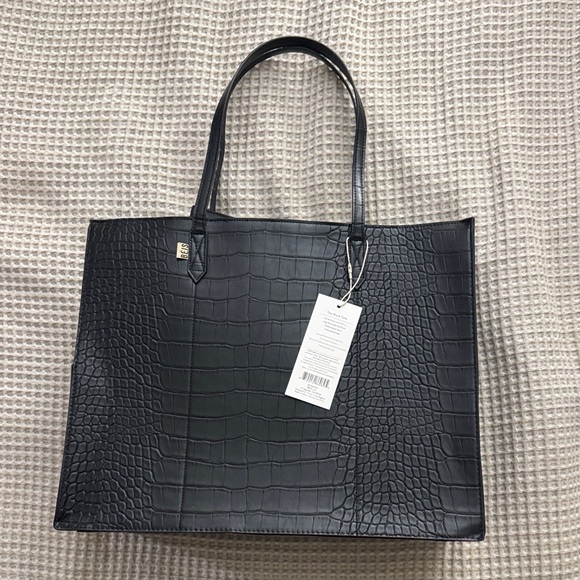 Beis Black  Crocodile-Embossed Tote Bag - Picture 1 of 2